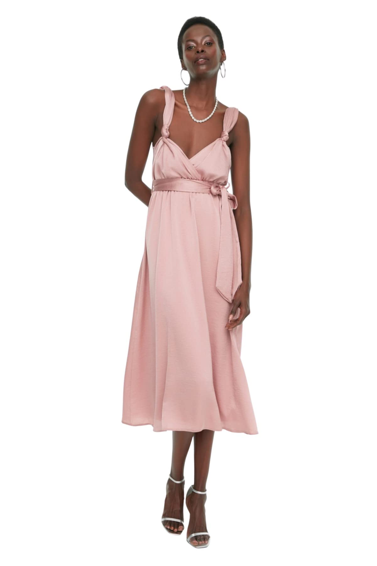 Trendyol Damen Getrocknete Rose Midi-Kleid In A-Linie Kleid, Altrosa, 38 Eu