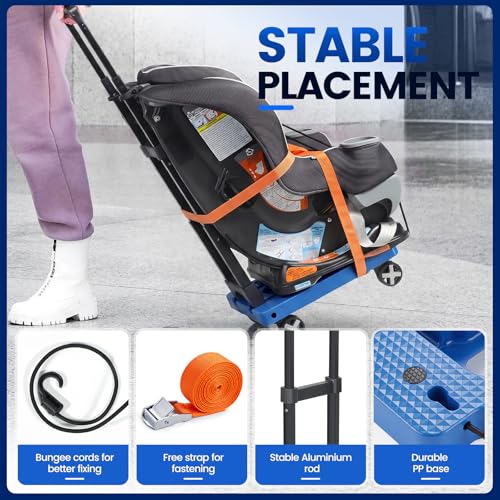 Image of Orzbow Car Seat Dolly for Airport, Folding Car Seat Travel Cart with 4 Wheels and Adjustable Handle, Carseat Roller for Airplane Travel with Straps, Compact Luggage Hand Trolley, Blue