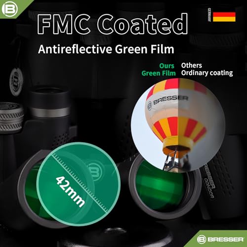 Image of BRESSER 8x42 Binoculars for Adults, High Power Waterproof Binoculars Telescope for Hunting Bird Watching Travel Football Games with Carrying Case and Strap,FMC Green Film,BAK4 Prism