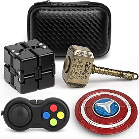 Fidget Spinner Toy Pack, Hammer Fidget Spinner, Fidget Pad Controller, Infinity Cube, Rainbow Finger Hand Spinners Stress Anxiety Relief Christmas Birthday Gift for Kids Adults (4 Pack) Cover