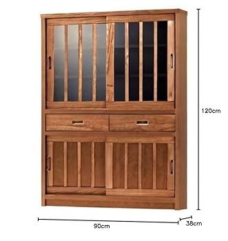 Amazon｜幅90cm 高さ120cm 食器棚 LBR ライトブラウン 薄茶色 桐