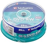 Verbatim DVD-RW 4x Matt Silver 4.7GB, 25er Pack Spindel, DVD Rohlinge beschreibbar, 4-fache Brenngeschwindigkeit & Hardcoat Scratch Guard, DVD leer, Rohlinge DVD wiederbeschreibbar