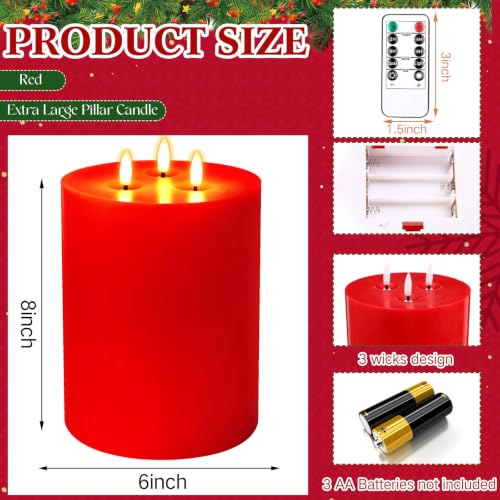 Image of Retisee 2 Pack Red Extra Large Flameless Candles 6'' x 8'', Classic