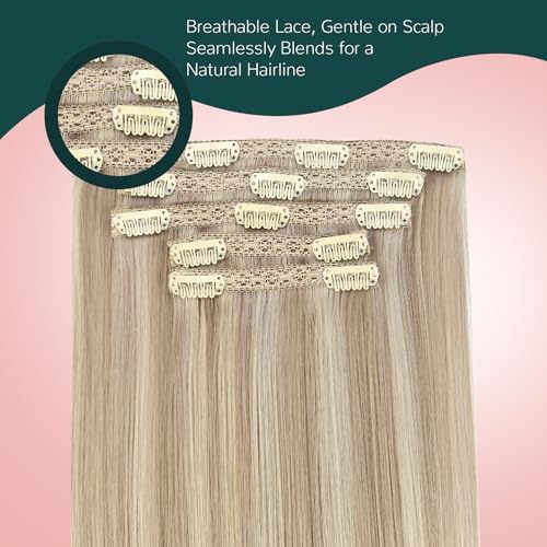 Image of Easyouth Clip in Hair Extensions Highlight Clip in Human Hair Extensions Warm Ash Blonde Highlights Bleach Blonde Real Human Hair Extension Clips ins 20 Inch 80G 5Pcs