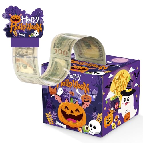 Halloween Money Pull Box for Cash Gifts - DIY Happy Halloween Surprise Gift Boxes with Pull Out Card and 50Pcs Transparent Bags Set for Kids Adults Helloween Birthday Party Supplies Favors Decorations - image 1