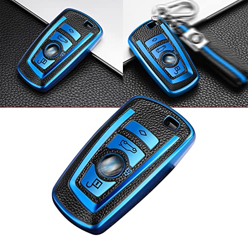 Coque de clé en cuir TPU grainé bleu pour BMW Série 1 3 5 X3 X4 F30