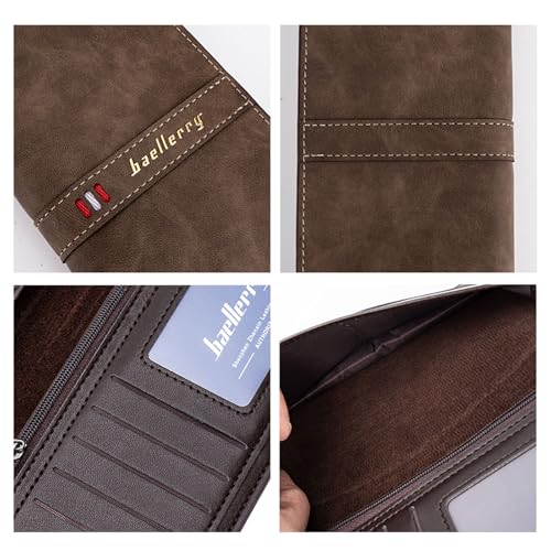 Bifold Card Holder Wallet for Men with Clear Photo Position, Compact Leather Long Wallet Purse, Slim Mens RFID Wallet with Zipper Pocket, Small Phone Bag Wallet with Card Slots, Brown4