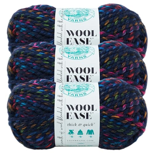 Image of Lion Brand Yarn Wool-Ease Thick and Quick Yarn, Soft and Bulky Yarn for Knitting, Crocheting, and Crafting, 3 Pack, City Lights | Super Bulky Wool Acrylic Blend Fiber for Soft Hats, Sweaters, Chunky Blankets, Yarn for Crochet, Knitting, Crafts, Weaving