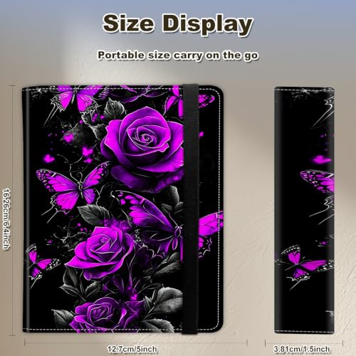 Image of Photo Album 4x6 120 Photos with Strong Elastic Band, Purple Rose Butterfly | Large Capacity Premium Leather Picture Album, Portable Wallet Albums Photo Book for Family Anniversaries Wedding Baby