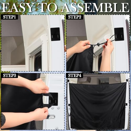 Image of Fanfanwin 7x6 ft Black Large Van Curtains Camper Car Rear Door Shower Curtains with Magnetic Hooks Adjustable Outdoor Shower Double Layer Changing Car Cover Truck Travelling