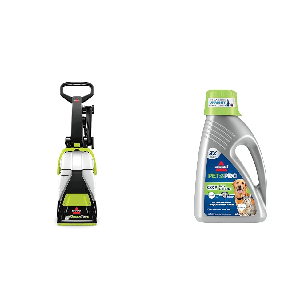 Bissell® Big Green® PET PRO Carpet Cleaner with 8 Row XL DirtLifter PowerBrush, 9-inch Long Reach Hose, 2 Upholstery Tools + Bissell Professional Pet Carpet Cleaner Shampoo, 48 Ounce, Silver