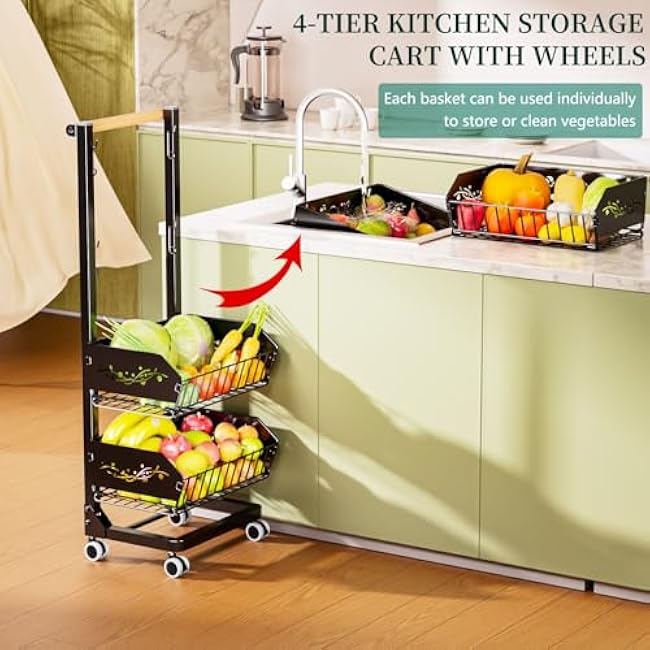 Heavy 4-Tier Snack Cart & 3 Tier Rotating Fruit Basket
