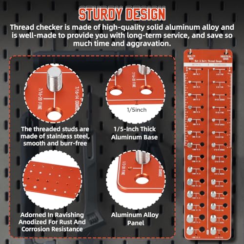 Thread Gauge SAE and Metric Thread Checker Nut and Bolt Thread Checker Standard and Metric Bolt and Nut Identifier Gauge 28 Bolt Size and Thread Gauge Aluminum Alloy Bolt Identifier Board Screw Gauge