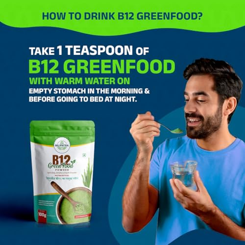 Image of B12 Green Food Powder,100g | Plant Based Vitamin B12 Supplement (B12GreenFood Powder) | Vitamin B1, B2, B3, B6, B9,C & A | Boost Energy Level, Good For Digestion & Stress, For Men & Women