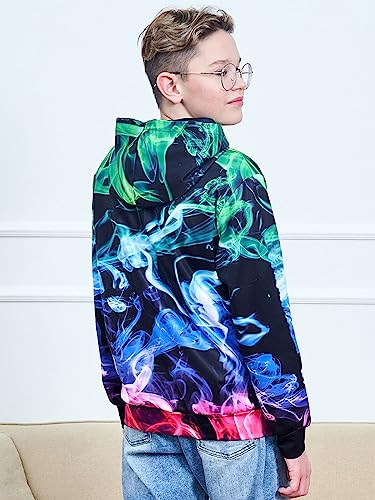 Unicomidea Boy Sweatshirts Unisex Hoodies For Kid Cool 3D Smoke Sweaters Teen Girls Winter Clothes Size 9-10 Years Colorful Smoke Pullover #TOP4