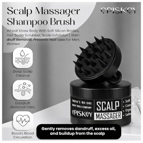 Image of Episkey Scalp Massager Shampoo Brush for Hair Wash Anti-Dandruff Silicone Scalp Scrubber with Soft Bristles | Deep Clean, Exfoliation & Hair Growth Ayurvedic Head Massage Brush for Men&Women (BLACK) (PACK 2)
