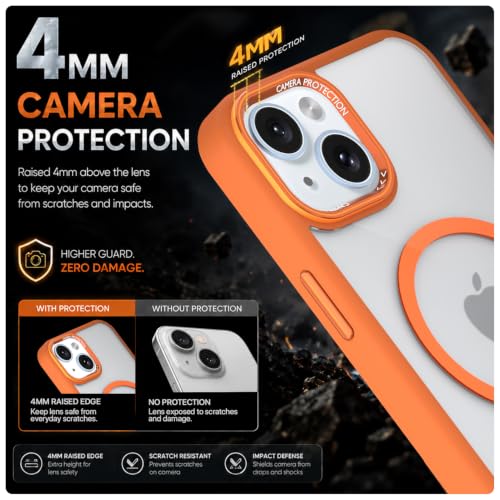 Image of Pikkme Back Cover for iPhone 15 Plus | Shockproof | Mag-Safe Compatible | Hard Transparent Back | Premium Raised Camera Protection | Bumper Case (Orange Mag-Safe)