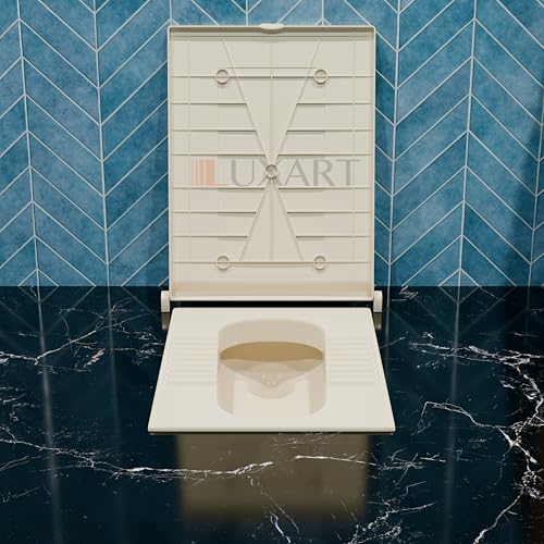Image of LUXART Indian Toilet Cover Square 56L x 42W | 21 Inch Ivory Orissa Pan Toilet Seat Cover | PP Commode Lid with Easy Installation Kit | Ivory Finish | 2 Year Warranty