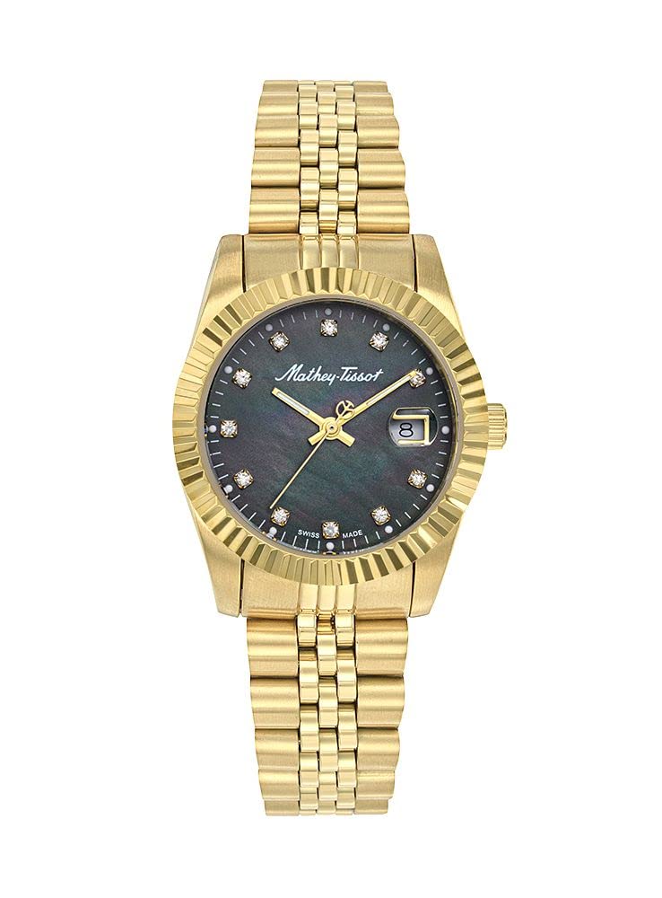 Mathey-Tissot Stainless Steel Analog Black Dial Gold Strap Womens Watch-D910Pn (B0BQRK6838) Amazon Price History, Amazon Price Tracker