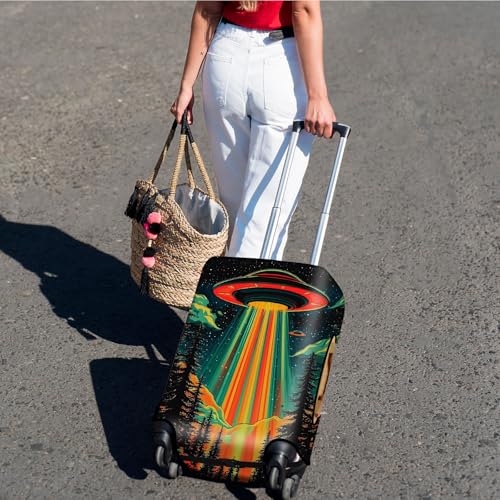 Suitcase Cover for Luggage 22-24 Inch, Washable Elastic Anti-Scratch Luggage Protector, Durable Zipper Baggage Cover with Handle Wrap, Travel Accessories for Suitcase, Colorful alien UFO2