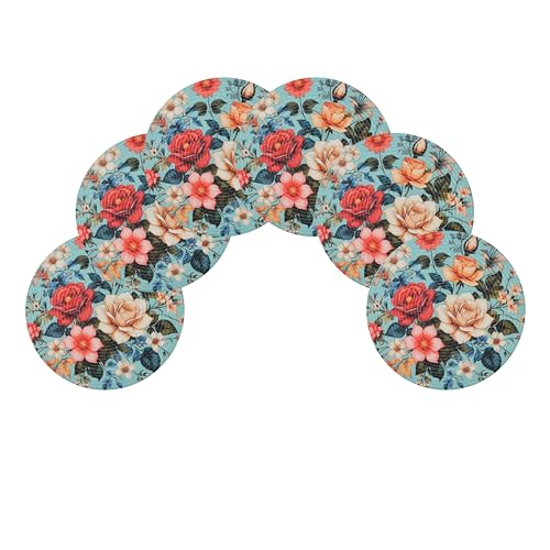 Image of LaVichitra Cotton Table Placemat | Dining Table Mat | Bed Side Table Mat | Cotton Round Shape Placemats | Washable PlaceMat for Shelves & Plant Pots - Pack of 6, Blossom