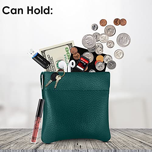 Image of Nabob Leather Genuine Leather Squeeze Coin Purse, Coin Pouch Made IN U.S.A. Change Holder For Men /Woman Size 3.5 X 3.5 (Teal)