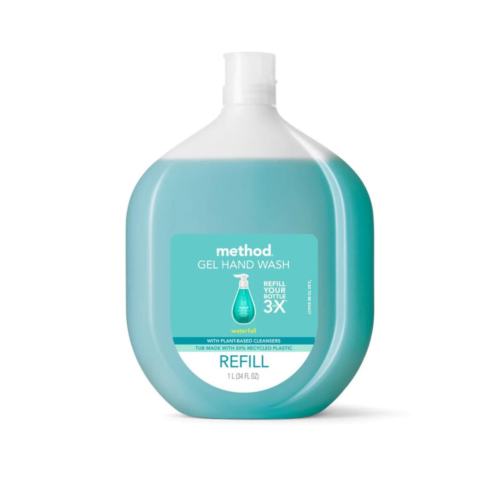 MethodGel Hand Soap Refill, Waterfall, Recyclable Bottle, 34 oz (Pack of 4) (Packaging May Vary)
