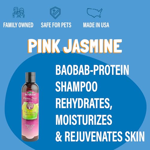 Image of Bio-Groom Pink Jasmine Dog Shampoo - Natural Scent Pet Shampoo, Baobab Protein, Cat & Dog Bathing Supplies, Puppy Wash, Cruelty-Free, Made in USA, Quick Rinse Cat Shampoo - 8 fl oz 1-Pack | Pet Shampoo, Baobab Protein, Cat & Dog Bathing Supplies, Puppy Wash, Cruelty-Free, Made in USA, Quick Rinse