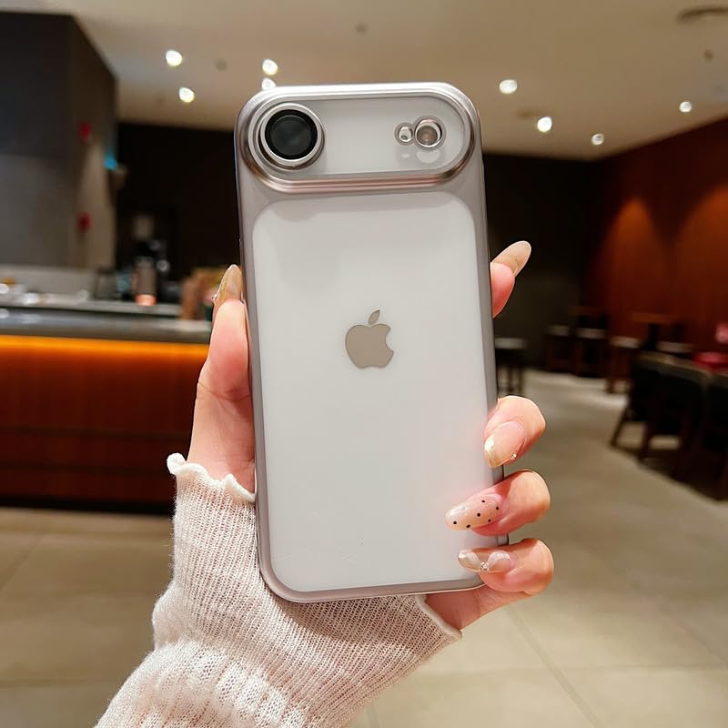 Image of LuxuryKase Hybrid Frosted Clear Case for iPhone Air | Matte Hard Back Cover | Metallic Frame | Shockproof Slim Design | Anti-Fingerprint | in-Built Camera Lens Protection - Grey