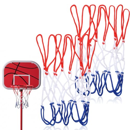 2 Stück Klein Basketballnetz, Basketball Ersatznetz, 8 Schlaufen Mini Ballnetz für den Austausch von Netzen im Innen- und Außenbereich, Dreifarbige Webart (Mini Größe)