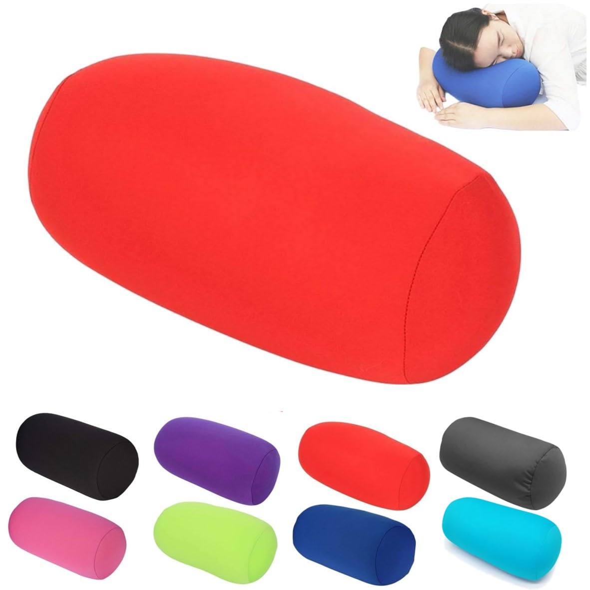 Tube Microbead Bolster Pillow 2025 Travel Essentials Body Cushion Cylinder Bean Bag Throw Pillow Neck Arm Back Support for Plane Car Travel Office Home Sleeping neck pillows (Red)