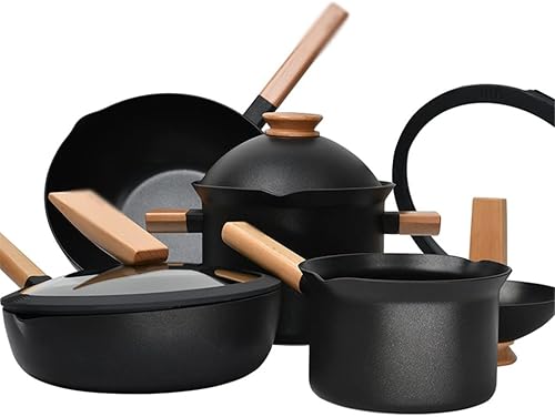 Juego de utensilios de cocina antiadherente olla de cocina para comedor barra de inducción color negro tamaño 4 piezas