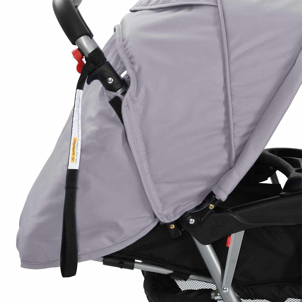 vidaXL Passeggino Gemellare a Tandem in Acciaio Grigio e Nero Carrozzina Bimbi