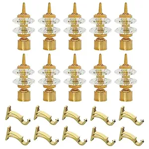 RKOING Diamond Finished Steel Curtain Bracket Parda Holder with Support 1 Inch Rod Decorative Chrome Finish Curtain Support for Window Rod Support Fittings (Pack of 10, Gold)