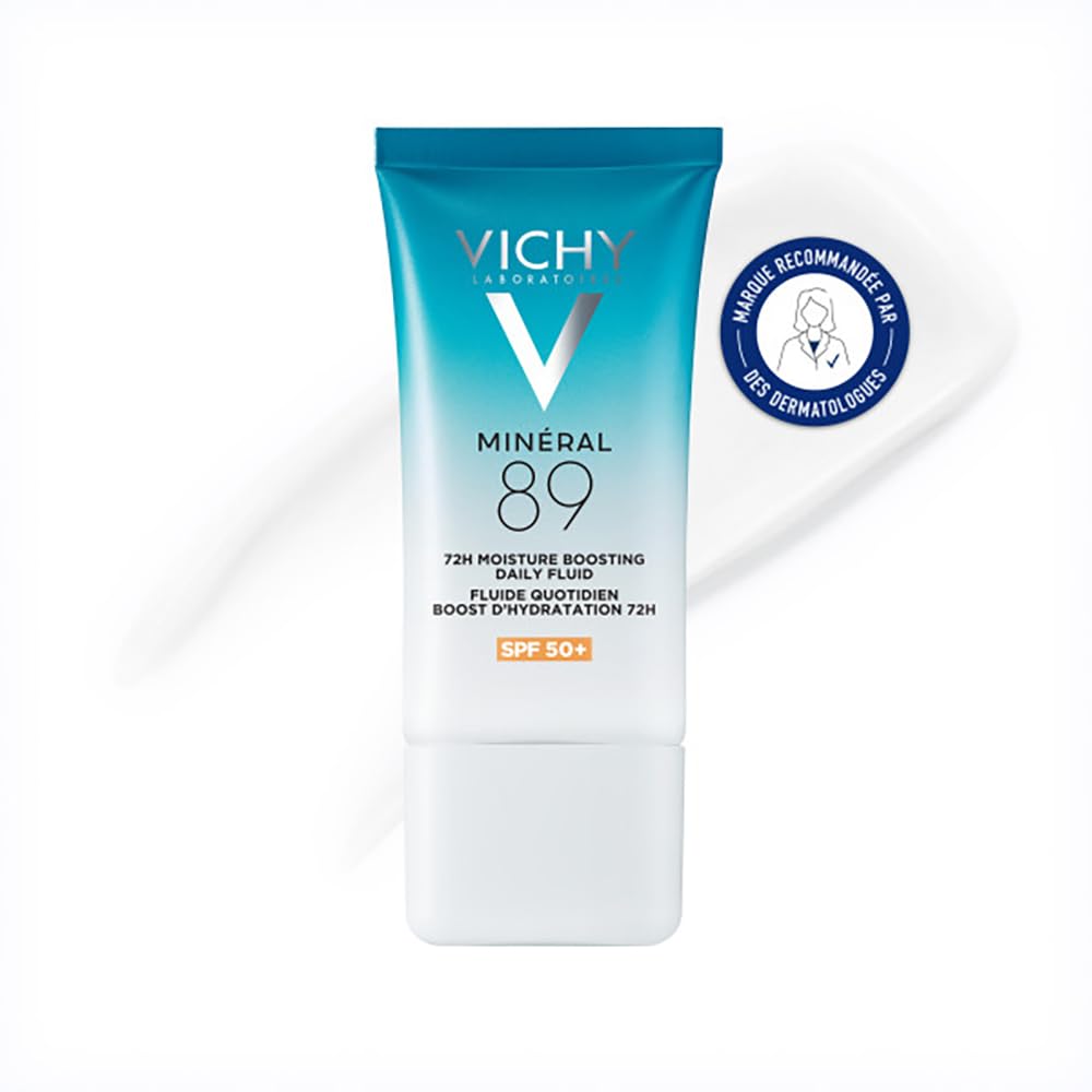 Vichy - Minéral 89 - Fluide Quotidien Boost Hydratation 72H - Soin de Jour à base d'Eléments Hydratants et Acide Hyaluronique - Protection Solaire SPF 50 - Efficacité Prouvée Cliniquement