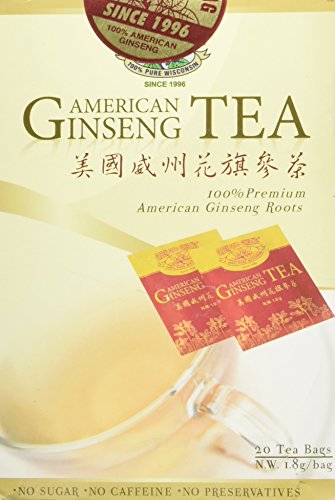 American Ginseng Tea, BEST American Ginseng Tea, 20 Tea Bags, Pure American Ginseng Roots grown in Wisconsin by Green Gold Ginseng