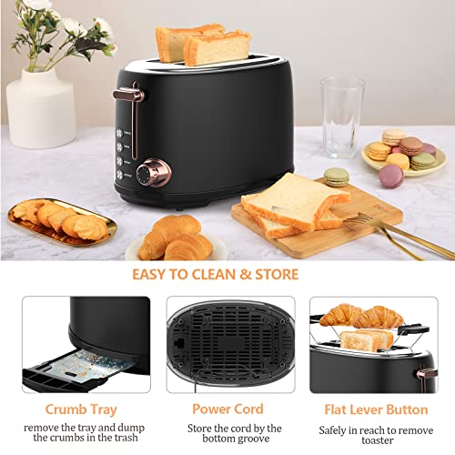 Evoloop Toaster 2 Slice, Stainless Steel Bread Toasters, 6 Bread Shade Settings, Reheat, Bagel, Defrost, Cancel Function, 1.5" Extra Wide Slots,With Removable Crumb Tray And Warming Rack (Black) #TOP3