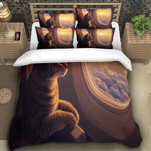 Housse de couette chat imprimé 3D en microfibre douce avec zip invisible