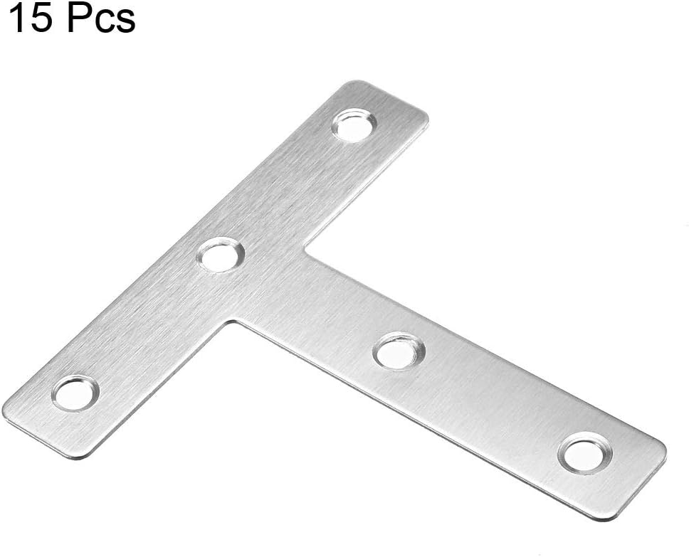 uxcell Flat T Shape Repair Mending Plate, 80x80mm/ 3.15"x3.15", Stainless Steel Joining Bracket Support Brace, Pack of 15