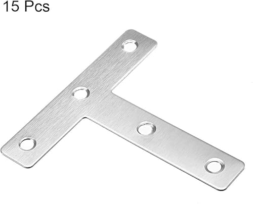 Miniatura 2 de uxcell Placa de reparación plana en forma de T, 3.15 x 3.15 pulgadas, soporte de unión de acero inoxidable, paquete de 15