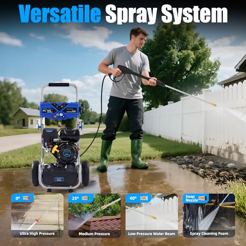 Gas Powered Pressure Washer 3500 PSI - 2.3 GPM Heavy Duty High Power Washer,209CC 7HP Engine with 25Ft Pressure Hose, Axial Aluminum Pump, Soap Tank, 4 Quick Connect Nozzle (Black) - Image 6