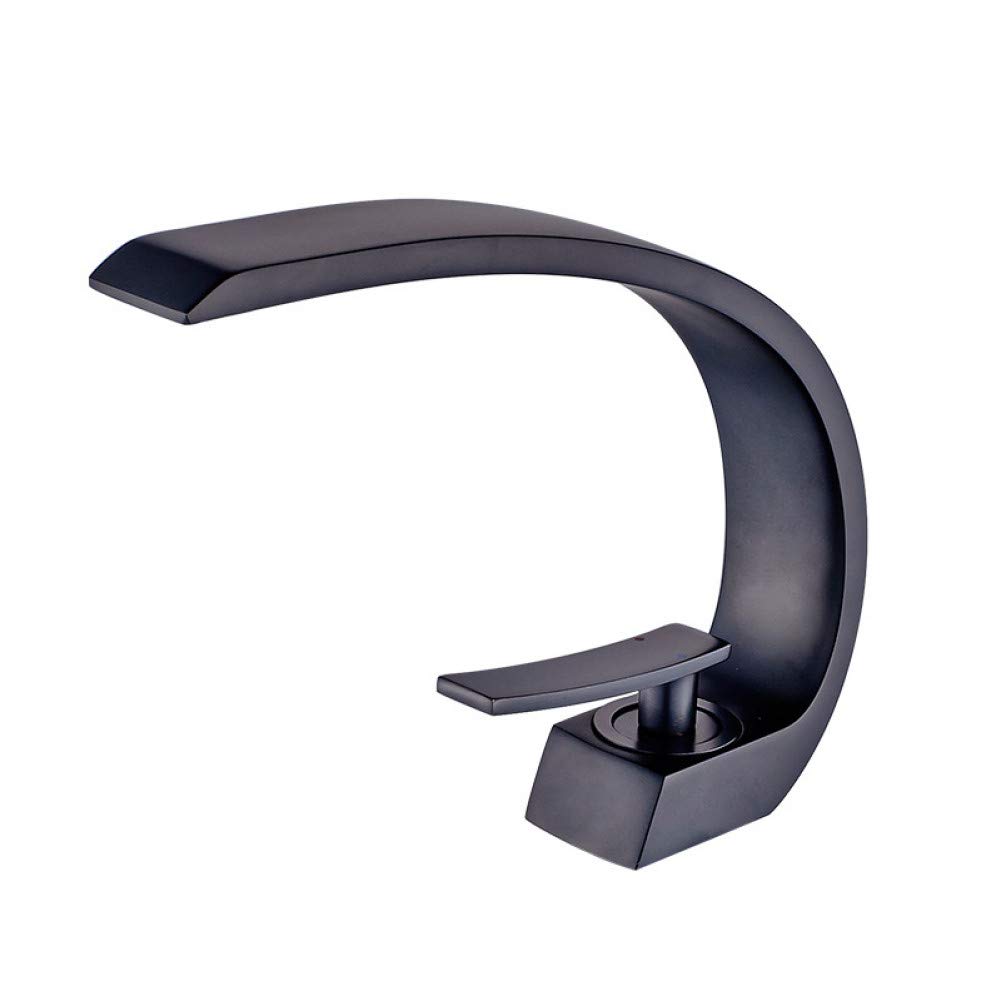 Grand robinet de lavabo incurvé en bronze noir pour en finir avec les éclaboussures