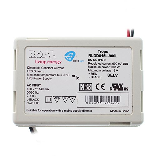 ROAL RLDD015L-900L Dimmable LED-Driver, 120V-In, 900mA, 16VDC @ 10.8W