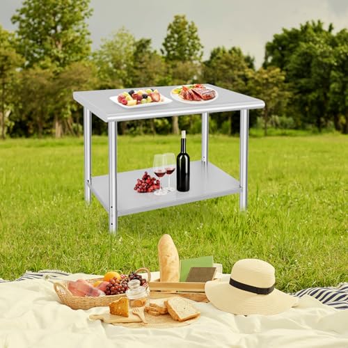 Image of 36x24x35inch Double Layer Stainless Steel Work Table with Caster Wheels No Backsplash