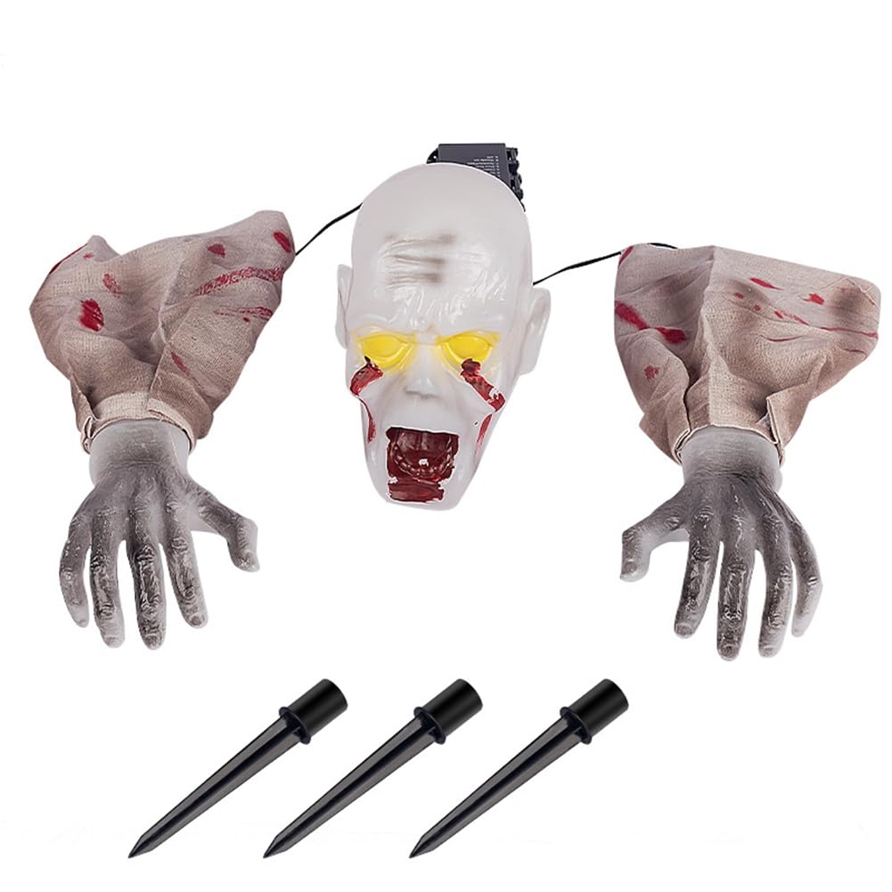 CTRLZS Halloween Creepy Ghost Horror Ornament Glowing Skeleton Ground Plug Hands Set Warm Light Skeleton Decoration Street Lamp