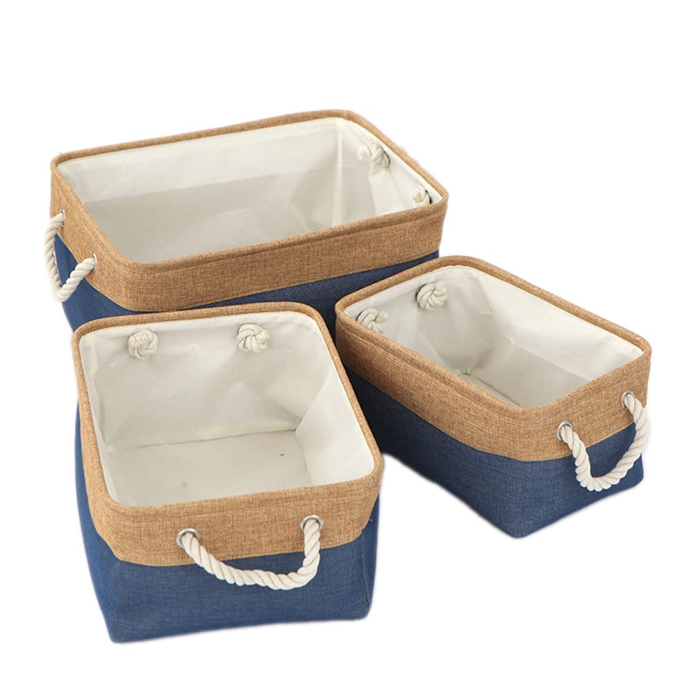 3 cestas de almacenamiento de lino, cesta de almacenamiento de doble color a juego, cesta de almacenamiento con cuerda, cesta de almacenamiento, cestas de almacenamiento, organizador, para baño,