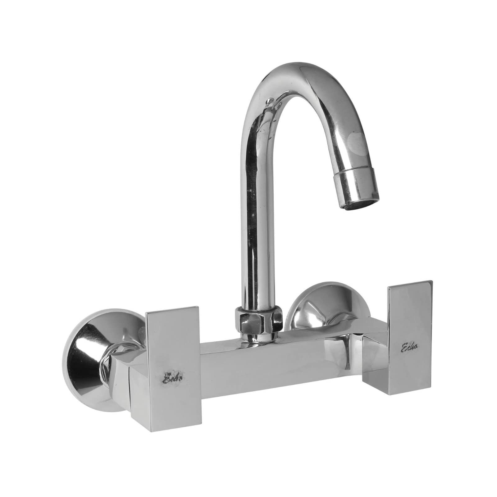ECHOM Swift Kitchen Sink Mixer Tap Brass with 360 Degree Swivel Spout | Double Handle Hot & Cold Water Tap for Bathroom with Brass Wall Flange