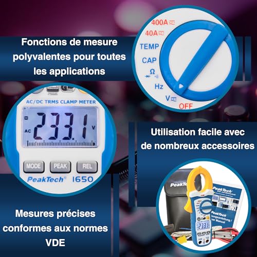 Pince ampèremétrique PeakTech 1650 de précision pour mesures électriques fiables