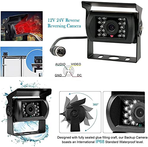 BEYI 1080P Car Reversing Camera Kit - 7" LCD HD Screen IP68 Waterproof Wired Reverse Camera, 12V-24V parking Sensor kit Night Vision Backup Camera with 15M Cable for Vans RV Bus Truck Trailer Campers - Image 2