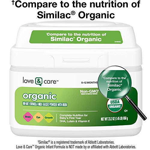 Love & Care Organic Infant Formula Powder with Iron, Organic Ingredients Plus DHA, Lutein & Vitamin E, 23.2 Ounce